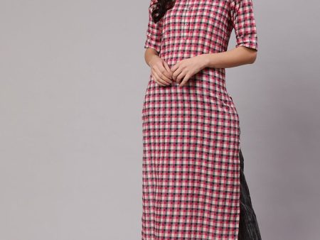 Aks Women Checked Shirt Collar Pure Cotton Kurta With Trousers Online Sale