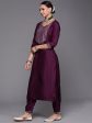 Women Purple Solid Straight Kurta Trouser With Dupatta Set - Taantav Online Sale