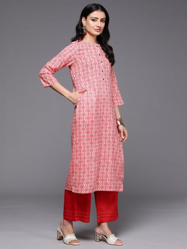 Women Peach Printed Straight Kurtas - Taantav Sale