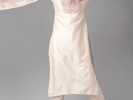 Indo Era Women Yoke Design Straight Kurta and Palazzo With Dupatta For Sale