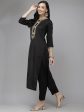 Women Black Embroidered Straight Kurta Trouser With Dupatta Set - Taantav For Discount