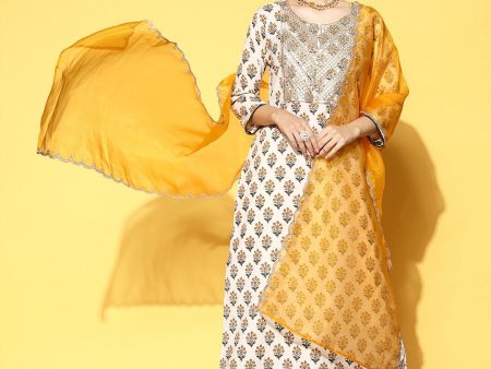 Indo Era Women Off White Ethnic Motifs Embroidered Kurta with Palazzos & With Dupatta For Sale