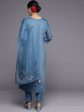 Women Blue Embroidered Straight Kurta Trousers With Dupatta Set - Taantav Online now