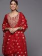 Indo Era Women Red Ethnic Motifs Embroidered Zardozi Liva Kurta with Sharara & With Dupatta For Discount