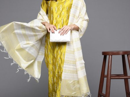 Indo Era Women Yellow Ethnic Motifs Embroidered Sequinned Kurta with Trousers & With Dupatta For Discount