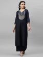 Women Navy Blue Embroidered Straight Kurta With Palazzo Sets - Taantav Online Sale