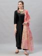 Women Black Embroidered Straight Kurta Palazzo With Dupatta Set - Taantav Supply