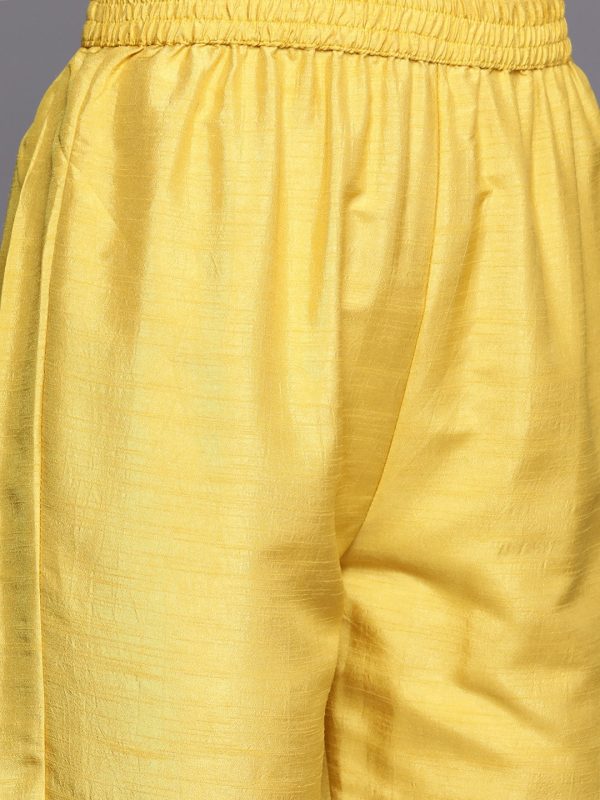 Indo Era Women Yellow Floral Embroidered Mirror Work Kurta with Trousers & With Dupatta For Cheap