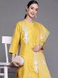 Indo Era Women Yellow Floral Embroidered Mirror Work Kurta with Trousers & With Dupatta For Cheap