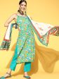 Women Green Printed Straight Kurta Palazzo With Dupatta Set - Taantav Sale