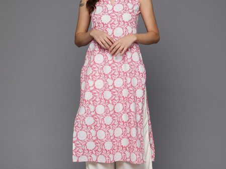 Women Pink Printed Straight Kurtas - Taantav For Discount