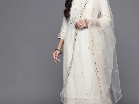 Indo Era Women White Ethnic Motifs Embroidered Kurta with Trousers & With Dupatta Online Sale