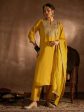 Indo Era Yellow Embroidered Straight Kurta Trousers With Dupatta set Fashion