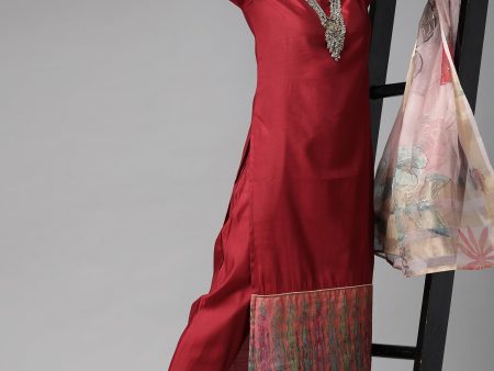 Women Red Foil Floral Printed Kurta Palazzo With Dupatta Sets - Taantav For Sale