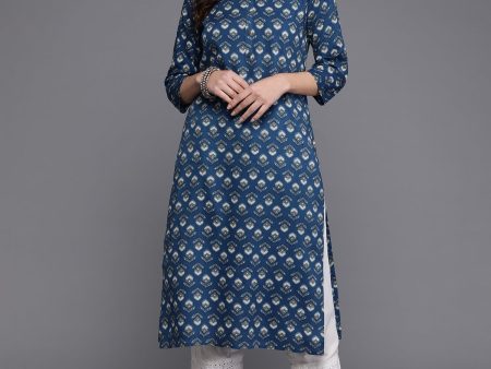 Women Navy Blue Printed Straight Kurtas - Taantav Sale