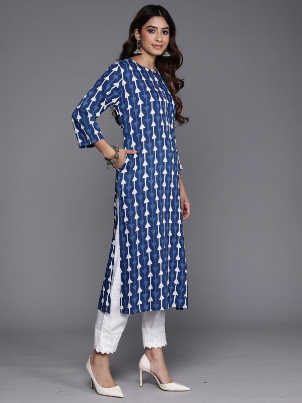 Women Navy Blue Printed Straight Kurtas - Taantav For Discount