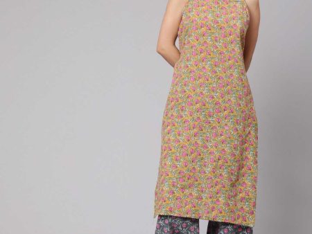 Aks Floral Printed Shoulder Straps Pure Cotton Kurta with Harem Pants Sale