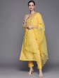 Indo Era Women Yellow Ethnic Motifs Embroidered Kurta with Trousers & Dupatta on Sale