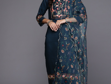 Indo Era Women Floral Yoke Design Regular Thread Work Kurta with Trousers & Dupatta Fashion