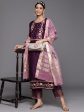 Women Purple Embroidered Straight Kurta Trouser With Dupatta Set - Taantav Fashion