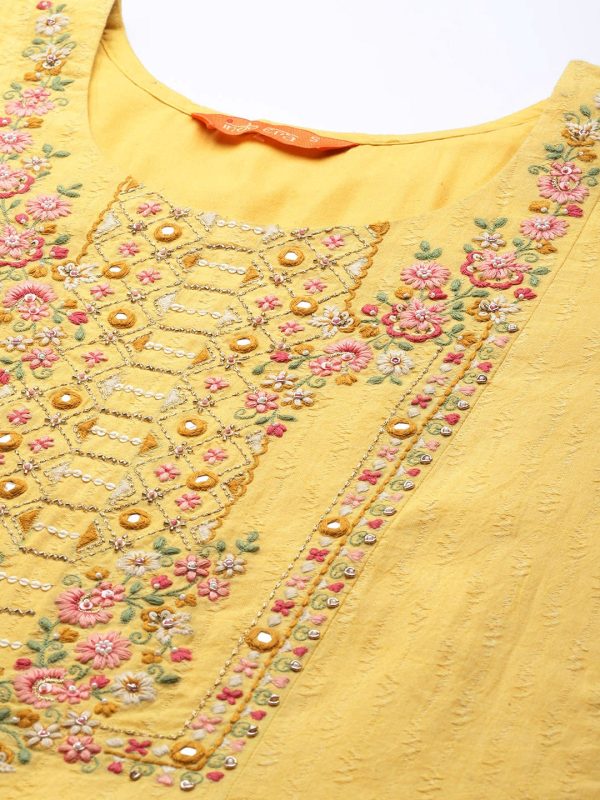 Indo Era Women Yellow Ethnic Motifs Embroidered Kurta with Trousers & Dupatta on Sale