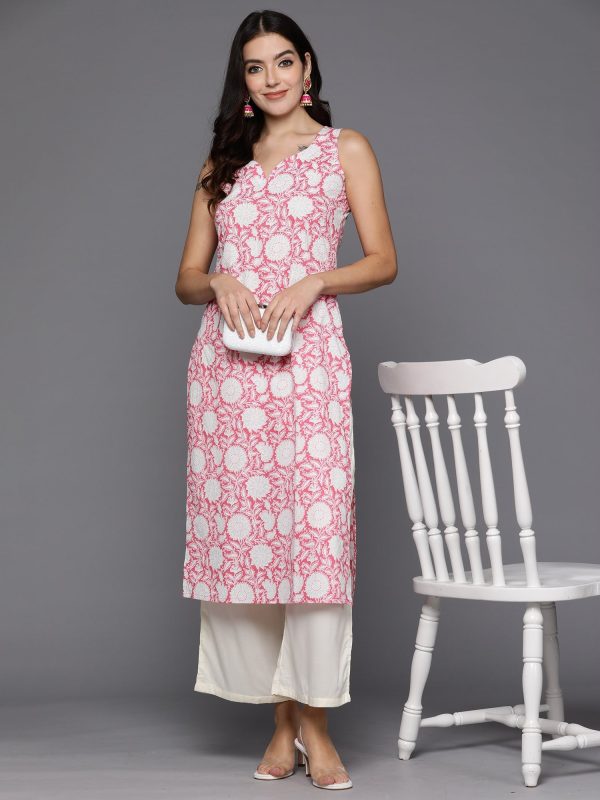 Women Pink Printed Straight Kurtas - Taantav For Discount