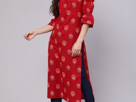 Aks Ethnic Motifs Printed Square Neck Puff Sleeves Cotton Kurta Online Hot Sale