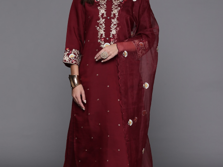 Indo Era Women Floral Yoke Design Regular Thread Work Kurta with Trousers & Dupatta For Cheap