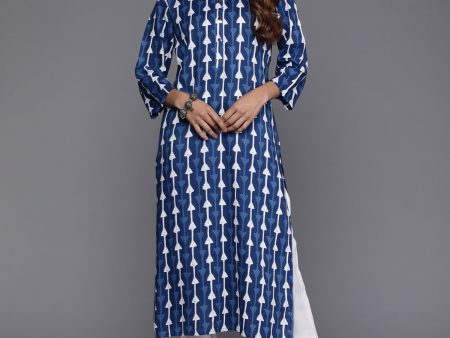 Women Navy Blue Printed Straight Kurtas - Taantav For Discount