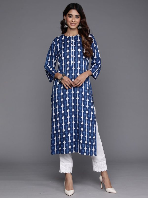 Women Navy Blue Printed Straight Kurtas - Taantav For Discount