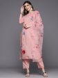 Women Pink Embroidered Straight Kurta Trousers With Dupatta Set - Taantav Discount