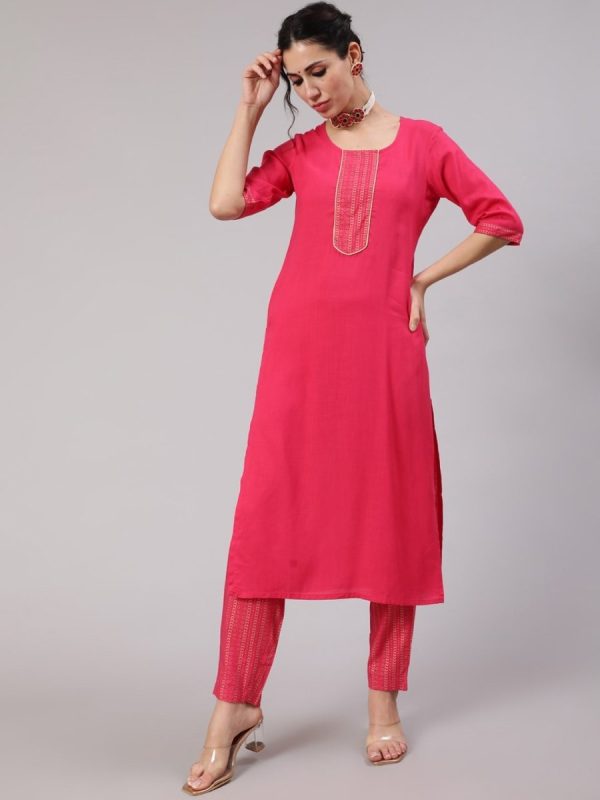 Aks Ethnic Motifs Yoke Design Straight Kurta And Trousers Online