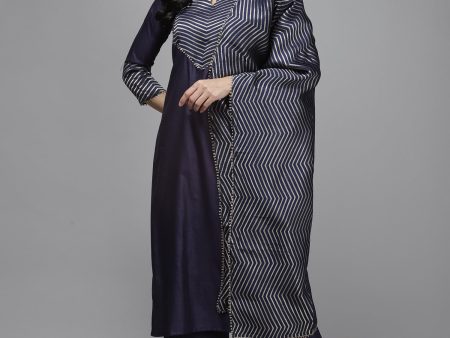 Women Navy Blue Solid Straight Kurta Palazzo With Dupatta Set - Taantav Online Hot Sale