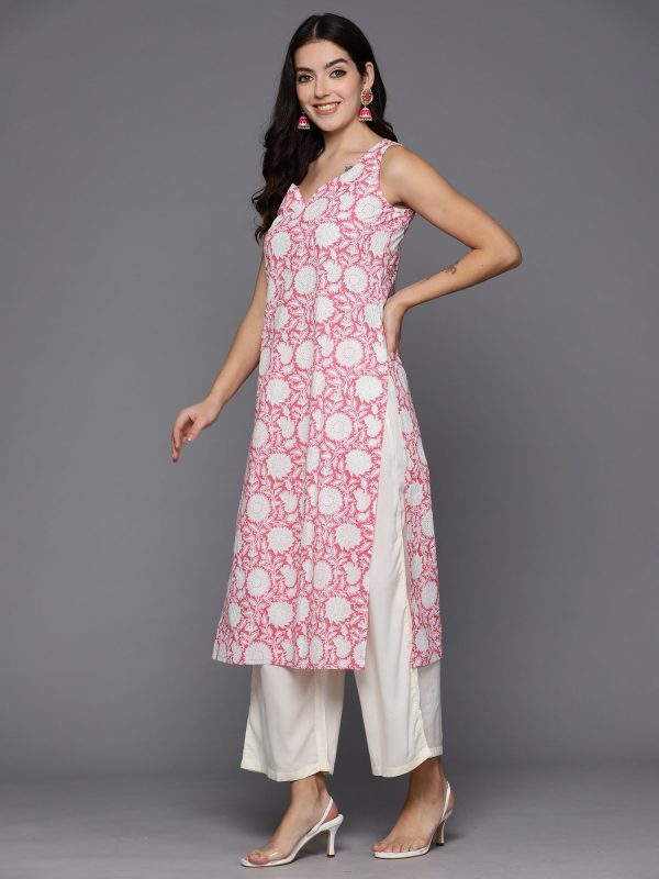 Women Pink Printed Straight Kurtas - Taantav For Discount