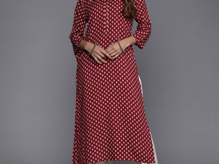 Women Maroon Printed Straight Kurtas - Taantav Online now