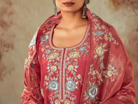 Women Rust Embroidered Straight Kurta Trousers With Dupatta Set - Taantav Online Sale