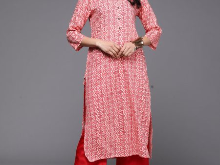 Women Peach Printed Straight Kurtas - Taantav Sale