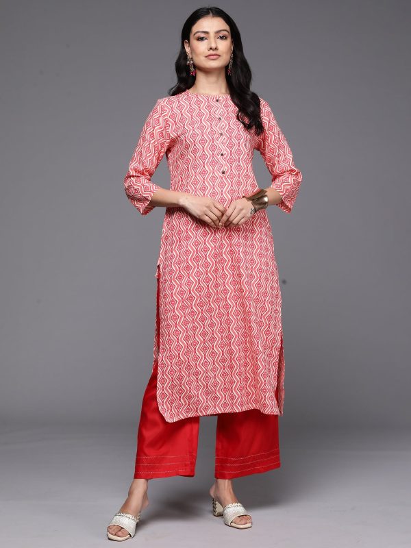 Women Peach Printed Straight Kurtas - Taantav Sale