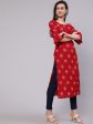 Aks Ethnic Motifs Printed Square Neck Puff Sleeves Cotton Kurta Online Hot Sale