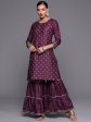 Women Wine Embroidered Straight Kurta With Sharara Set - Taantav Discount