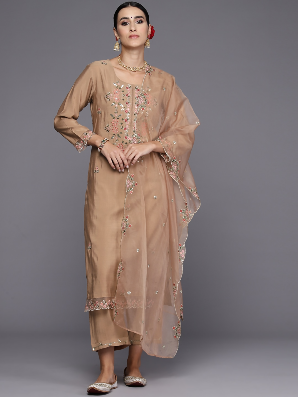 Indo Era Women Floral Embroidered Regular Thread Work Kurta with Trousers & With Dupatta Fashion