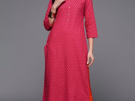 Women Pink Printed Straight Kurtas - Taantav Online Sale