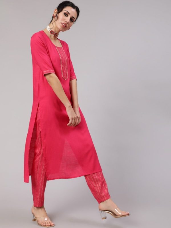 Aks Ethnic Motifs Yoke Design Straight Kurta And Trousers Online