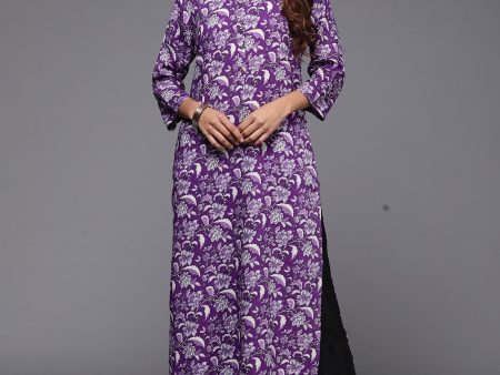 Women Purple Printed Straight Kurtas - Taantav For Sale