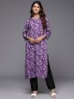 Women Purple Printed Straight Kurtas - Taantav For Sale