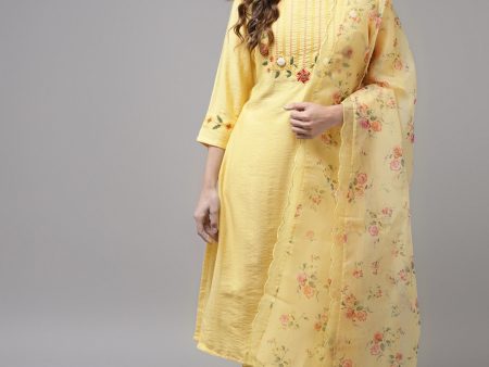 Indo Era Women Yellow Ethnic Motifs Yoke Design Regular Kurta with Trousers & Dupatta Online Hot Sale