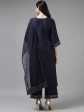 Women Navy Blue Embroidered Straight Kurta Trouser With Dupatta Set - Taantav Sale