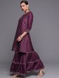 Women Wine Embroidered Straight Kurta With Sharara Set - Taantav Discount