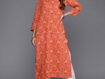 Women Orange Printed Straight Kurtas - Taantav Online now