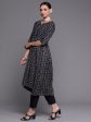 Women Navy Blue Foil Printed A-Line Kurta Trouser With Dupatta Set - Taantav Sale